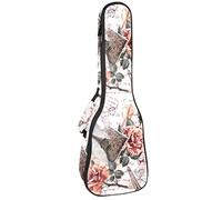 Borsa per ukulele vintage Parigi Torre Eiffel con motivo a rosa, per concerto tenore soprano, 23 pollici, 10 mm di spessore, morbido imbottito cinghie regolabili Gig Bag