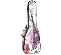 Borsa per ukulele vintage Parigi Torre Eiffel Postcard Pattern Ukulele Custodia per Soprano Tenore Concert 23 Pollici 10 MM Spesso Morbido Imbottito Cinghie Regolabile Gig Bag