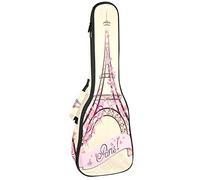 Borsa per ukulele vintage retrò Parigi Torre Eiffel Custodia per ukulele da bicicletta Soprano Tenore Concert 23 Pollici 10 MM di spessore morbido imbottito cinghie regolabili Gig Bag