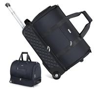 Borsa per vestiti con ruote da viaggio, borsa in tela espandibile, con ruote e scomparto per scarpe, borsa per bagagli con carrello per viaggi d'affari, colore: nero, bagaglio a mano, Nero, Bagagli a
