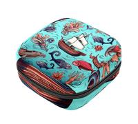 Borsa periodo,Sacchetto di immagazzinaggio del tovagliolo sanitario,A tema marino nautico colorato,Borsa del tampone per la borsa