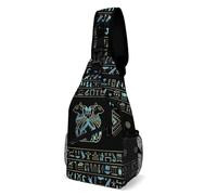 Borsa Petto Impermeabile Zaino Monospalla Per Lavoro, Viaggi, Scuola Egyptian Cats Hieroglyphs Gold Blue Antifurto Crossbody