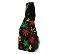 Borsa Petto Poliestere Zaino Monospalla Per Running, Escursionismo, Campeggio Colorful Jamaican Cannabis Weed Marijuana Antifurto Borsa A Tracolla