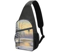 Borsa Petto Unisex Zaino A Tracolla Piccolo Per Campeggio, Escursionismo, Viaggi Winter Landscape Snow Tree River Print Antifurto Zaino Monospalla