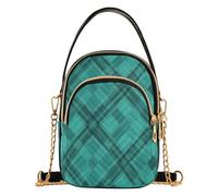 Borsa piccola per tutte le stagioni con manico superiore | Mini borsetta taglia unica, per passeggiate all'aperto, verde acqua scuro, motivo a rombi