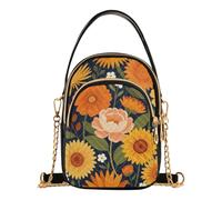 Borsa piccola per tutte le stagioni con manico superiore | Multi Zipper Pocket Design Phone Bag Gym Casual Outing Retro Giallo Piccoli Fiori