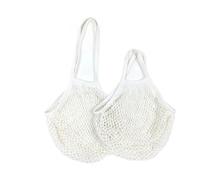 Borsa pieghevole in rete di cotone per la spesa, riutilizzabile, con tasca in rete intrecciata scavata per riporre la cucina (bianco, M-10 x 35 x 35)