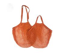 Borsa pieghevole in rete di cotone per la spesa, riutilizzabile, con tasca in rete intrecciata scavata per riporre la cucina (arancione, L-25 x 35 x 35)