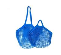 Borsa pieghevole in rete di cotone, portatile, riutilizzabile, con tasca in rete intrecciata, per riporre la cucina (blu, M-10 x 35 x 35)