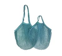 Borsa pieghevole portatile in rete di cotone, borsa a rete riutilizzabile per frutta, tasca in rete intrecciata scavata per riporre la cucina (blu lago, M)