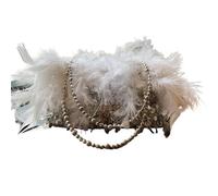 Borsa Piume Borsa da donna con perline di perle alla moda, pochette, borse sera, vere piume, borsa a tracolla catena, a principessa per festa