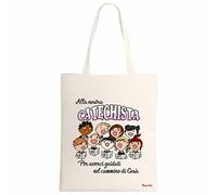 Borsa Poliestere ecru Brand - 34 X 39 cm - Poliestere - Manici Lunghi Rinforzati - per la nostra catechista - Collezione Elegante - regalo fine anno