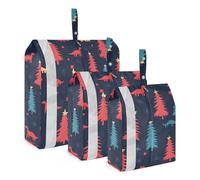Borsa porta abiti armadio, bagagli salvaspazio, colorato Dino Red Pine Trees Merry Christmas, impermeabile, 3 set di cubi da viaggio per valigie, personale di gestione bagagli