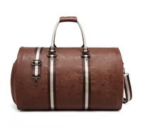 Borsa porta abiti in pelle da viaggio, convertibile da uomo, 2 in 1, impermeabile, pieghevole, borsa da viaggio con tracolla, borsa da weekend con custodia per scarpe, A-marrone, 20 * 11.5 * 12 inch