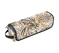 Borsa porta attrezzi con motivo a pelle di tigre, con tappetino resistente al calore, borsa organizer portatile per arricciacapelli, piastre, spazzole, fermagli e fascette per capelli