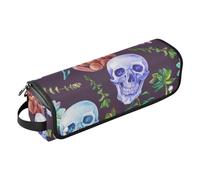 Borsa porta attrezzi con motivo acquerello con teschio e piante, con tappetino resistente al calore, borsa organizer portatile per arricciacapelli, piastre, spazzole, fermagli e fascette per capelli