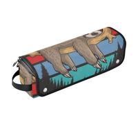 Borsa porta attrezzi con motivo bradipo a righe colorate, con tappetino resistente al calore, borsa organizer portatile per arricciacapelli, piastre, spazzole, fermagli e fascette per capelli