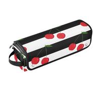 Borsa porta attrezzi con motivo ciliegie a righe bianche e nere con tappetino resistente al calore, borsa organizer portatile per arricciacapelli, piastre, spazzole, fermagli e fascette per capelli