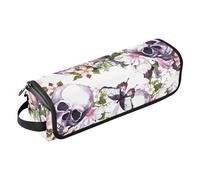 Borsa porta attrezzi con teschi con farfalle e fiori, con tappetino resistente al calore, borsa organizer portatile per arricciacapelli, piastre, spazzole, fermagli e fascette per capelli