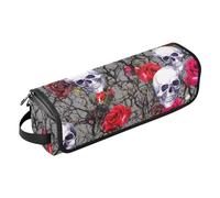 Borsa porta attrezzi con teschi e rami di rose con tappetino resistente al calore, borsa organizer portatile per arricciacapelli, piastre, spazzole, clip e fascette per capelli