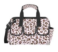 Borsa porta attrezzi da giardino, con stampa leopardata, multi-tasche, con apertura larga, resistente, impermeabile, con tracolla regolabile (stampa con pelle di animale)