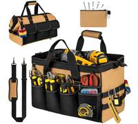 Borsa porta Attrezzi da Lavoro,Borsa Elettricista per Uomo,Borsa per Attrezzi da Lavoro Resistente con 27 Tasche,Borsa Portautensili a Bocca Larga per Papà,Meccanico,Elettricista,Nero Marrone