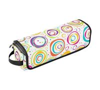 Borsa porta attrezzi per capelli con cerchi e puntini su sfondo bianco, con tappetino resistente al calore, borsa organizer portatile per arricciacapelli, piastre, spazzole, fermagli e fascette per