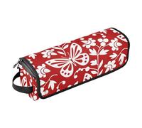 Borsa porta attrezzi per capelli con fiore rosso con farfalla e tappetino resistente al calore, borsa organizer portatile per arricciacapelli, piastre, spazzole, fermagli e fascette per capelli