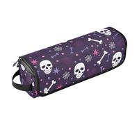 Borsa porta attrezzi per capelli con motivo a ossa di teschio, con tappetino resistente al calore, borsa organizer portatile per arricciacapelli, piastre, spazzole, fermagli e fascette per capelli