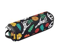 Borsa porta attrezzi per capelli con teschio spaventoso e fiore con tappetino resistente al calore, borsa organizer portatile per arricciacapelli, piastre, spazzole, fermagli e fascette per capelli