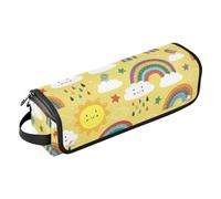 Borsa porta attrezzi per capelli gialla con nuvola arcobaleno e sole, con tappetino resistente al calore, borsa organizer portatile per arricciacapelli, piastre, spazzole, fermagli e fascette per