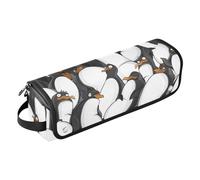 Borsa porta attrezzi per lo styling dei capelli con grazioso pinguino nero e bianco, con tappetino resistente al calore, borsa organizer portatile per arricciacapelli, piastre, spazzole, fermagli e
