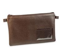 Borsa porta banconote, Borsa per soldi e documenti con cerniera e finestra per biglietti da visita ed etichettatura, 27 x 17 cm, in finta pelle, colore marrone, adatta per documenti fino a DIN A5