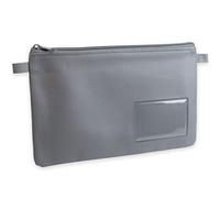 Borsa porta banconote, Borsa per soldi e documenti con cerniera e finestra per biglietti da visita ed etichettatura, 27 x 17 cm, in finta pelle, colore grigia, adatta per documenti fino a DIN A5