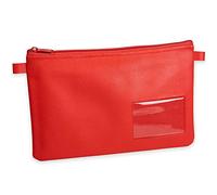 Borsa porta banconote, Borsa per soldi e documenti con cerniera e finestra per biglietti da visita ed etichettatura, 27 x 17 cm, in finta pelle, colore rosso, adatta per documenti fino a DIN A5