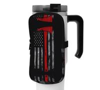 Borsa porta borraccia sportiva con ascia da pompiere con bandiera rossa e tracolla per cellulare, per passeggiate, escursioni e palestra, Nero , S, Porta biglietti da visita