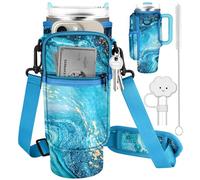 Borsa porta bottiglia d'acqua per Stanley Cup da 1,18 l, con tracolla regolabile, tasca per telefono, copertura in paglia, spazzola per la pulizia, per passeggiate, viaggi, escursionismo, palestra