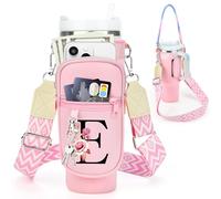 Borsa porta bottiglie d'acqua con iniziale A-Z per accessori Stanley da 1,18 l, in neoprene con tasca per telefono, cinghie eleganti, ideale per i fan di Stanley, rosa E