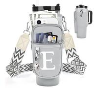 Borsa porta bottiglie d'acqua con iniziale A-Z per accessori Stanley da 1,18 l, in neoprene con tasca per telefono, cinghie eleganti, ideale per i fan di Stanley, grigio E