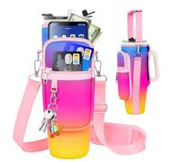 Borsa porta bottiglie d'acqua con tasca per telefono compatibile con Stanley, Mebiusyhc, Meoky bicchiere con manico, portabottiglie in neoprene con cinghia regolabile, compatibile con accessori
