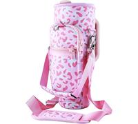 Borsa porta bottiglie d'acqua con tasca per telefono per bicchieri Stanley da 40 e 30 once con manico, portabottiglie rosa leopardato con cinghia regolabile, compatibile con accessori Stanley Cup