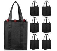 Borsa Porta Bottiglie Vino da Sei Pezzi, Tessuto Non Tessuto | Scomparti, Riutilizzabile e Resistente, Protezione per Bottiglie, Nero, per Feste in Casa e Picnic