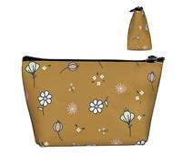 Borsa porta cosmetici alla moda Fiore floreale margherita marrone piccola custodia, grande capacità per matite per trucco contanti, custodia Oxford impermeabile per donne uomini ragazzi ragazze