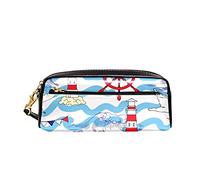 Borsa Porta Penne Seagull Lighthouse Wheel Wave Sea Ocean Pattern Borsa Per Matite Grande Capacità Astuccio Per Matite Multifunzione Borsa Dei Trucchi Per Ragazzi Ufficio Ragazze