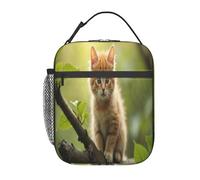 Borsa porta pranzo per adulti con gattino arancione, foglie verdi, ramo, animale 3D, borsa termica regolabile, riutilizzabile, per uomo e donna, borsa termica per ufficio, picnic, 25,4 x 20,3 x 10,2 c