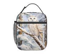 Borsa porta pranzo per adulti con gufo, ramo, scena invernale 3D, borsa portaoggetti regolabile, riutilizzabile, isolata, per uomo e donna, borsa termica per ufficio, picnic, 25,4 x 20,3 x 10,2 cm