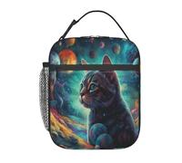 Borsa porta pranzo per adulti con motivo a gatto cosmico, pianeti, spazio, 3D, con animali, regolabile, riutilizzabile, isolata, per uomo e donna, borsa termica per ufficio, picnic, 25,4 x 20,3 x 10,2