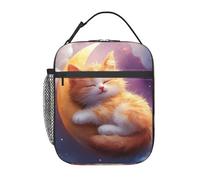 Borsa porta pranzo per adulti, motivo: gatto, luna, sogno, sonno, 3D, borsa portaoggetti regolabile, riutilizzabile, isolata, per uomo e donna, borsa termica per ufficio, picnic, 25,4 x 20,3 x 10,2 cm
