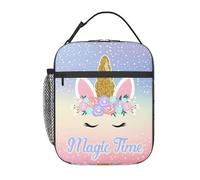 Borsa porta pranzo portatile con chiusura a cerniera riutilizzabile, a prova di perdite, per lavoro, ufficio, picnic, unicorni glitterati dorati, tempo magico