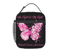 Borsa porta pranzo portatile con chiusura a cerniera riutilizzabile e a prova di perdite, per lavoro, ufficio e picnic, con nastro rosa a farfalla e per la sensibilizzazione contro il cancro al seno.